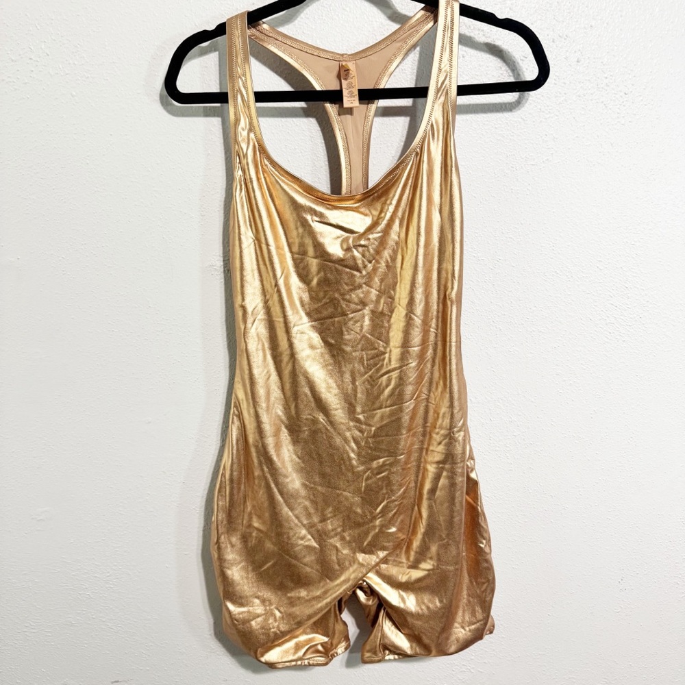 SKIMS Metallic Rose Gold One-Piece Swim